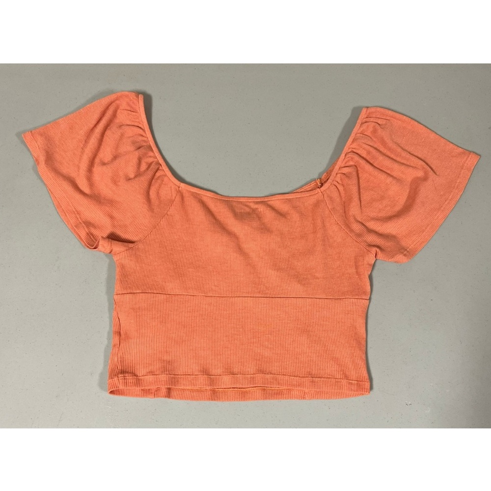 American Eagle Orange Solid Flounce Sleeve Crop T… - image 4